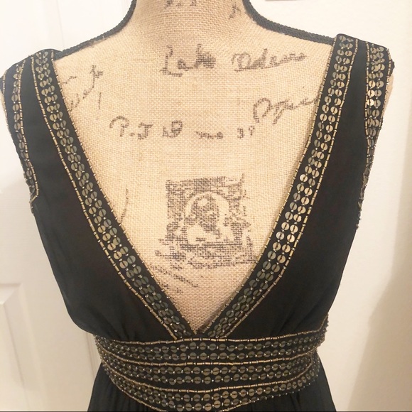 Night Way Black Beaded V Neck w Medallion Accents - Picture 3 of 15